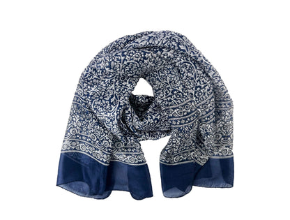 Navy and White Silk Scarf